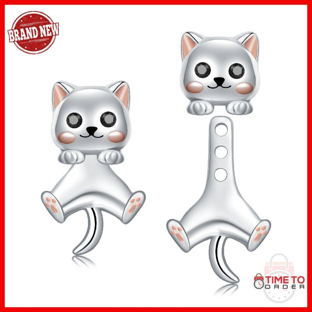 925 Sterling Silver Cat Earrings Hypoallergenic Adjustable Cuff